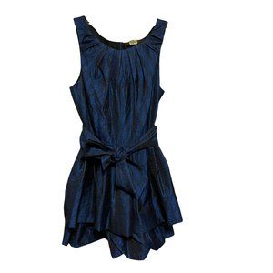 Eva Franco ANTHROPOLOGIE XS Blue Tiered Sleeveless Belted Cocktail Dress